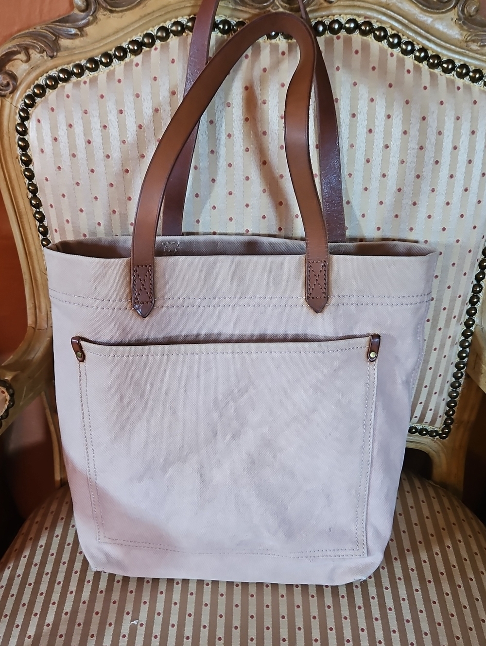 Madewell Transport Mauve Canvas Tote with Brown Leather Handles